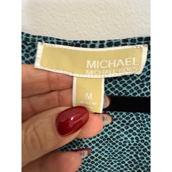 MICHAEL KORS Teal & Black Animal Print Sleeveless Pleated Maxi Dress Tie Waist M - Picture 4 of 7